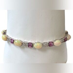 Vintage opal tennis 925 silver bracelet